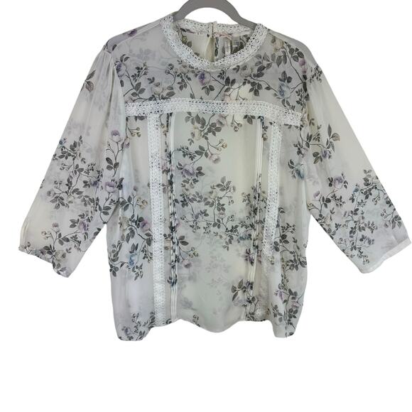 LC Lauren Conrad Runway NWT Floral Sheer 3/4 Sleeve Lace Crochet Blouse Size XXL - Picture 2 of 10